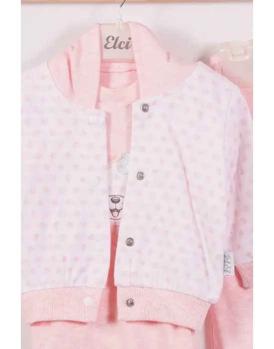 Puan Desenli Kapişonlu % 100 Pamuk 3lü Kız Bebek Takım