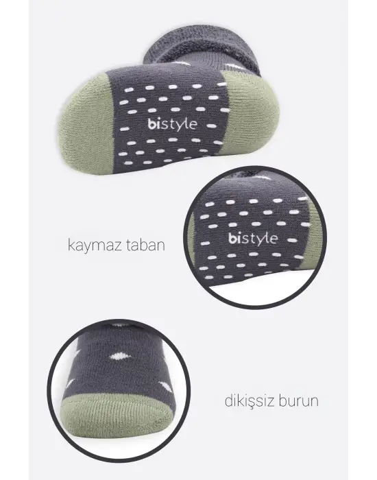 Omarı Puanlı Kaymaz Havlu Soket Çorap Seti - Gri