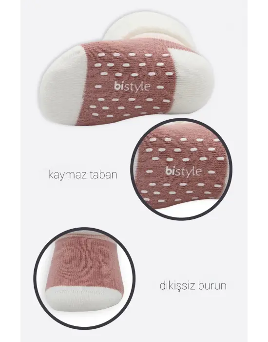 Omarı Kaymaz Puanlı Havlu Soket Çorap Seti Gri Pudra