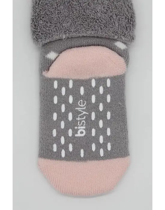 Omarı Kaymaz Puanlı Havlu Soket Çorap Seti Gri Pudra