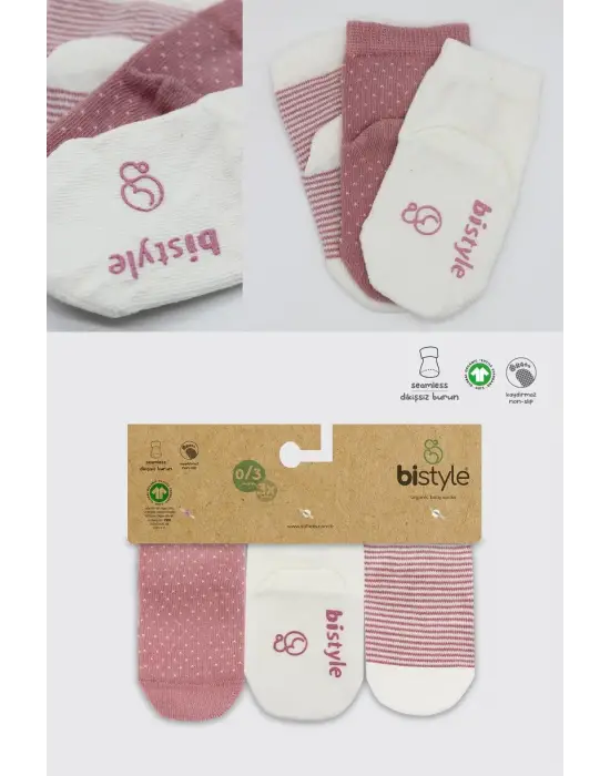 Omarı Puanlı Kaymaz Penye Soket Çorap Seti Pudra Renkli