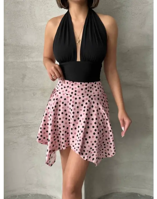 Omarı Şık Puantiyeli Etek