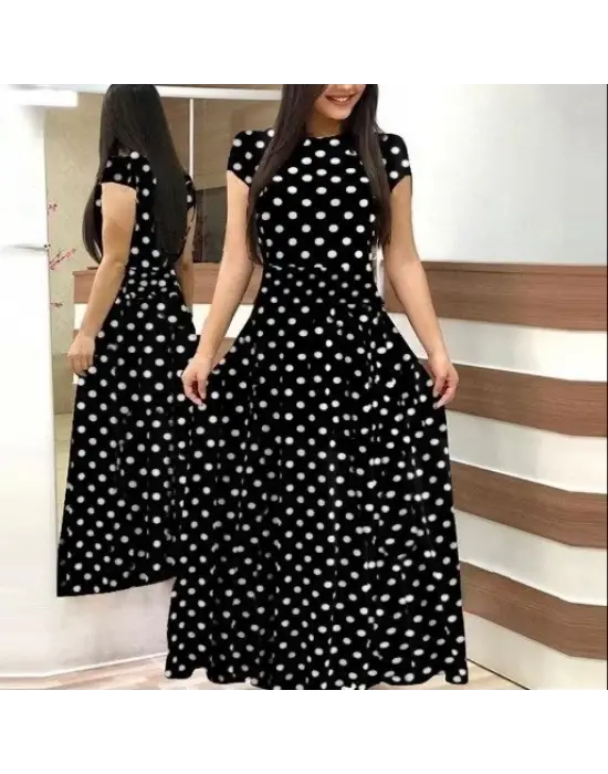 Omarı Puantiyeli Maksi Elbise - Yazın Şıklığına Adım Atın