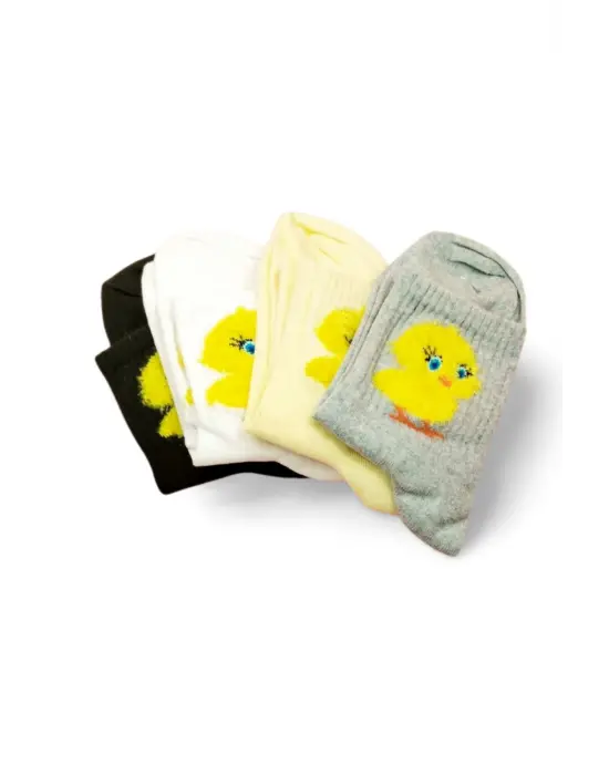 Omarı Peluş Civciv Desenli Kadın Soket Çorap Seti