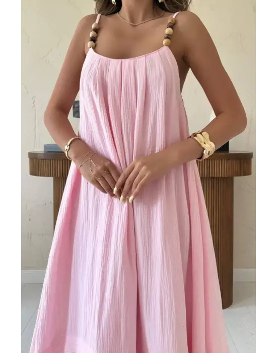 Omarı Hafif Dokulu Askılı Elbise