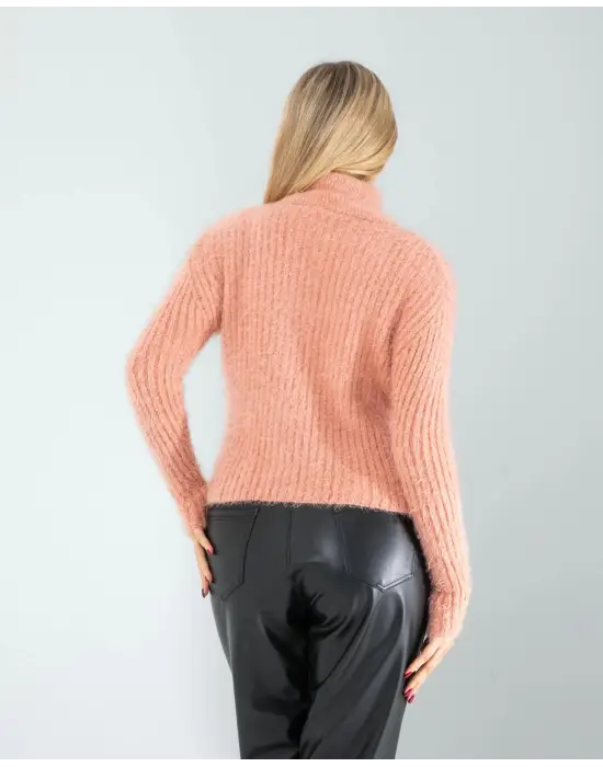 Omarı Fermuar Detaylı Sakal Desenli Triko