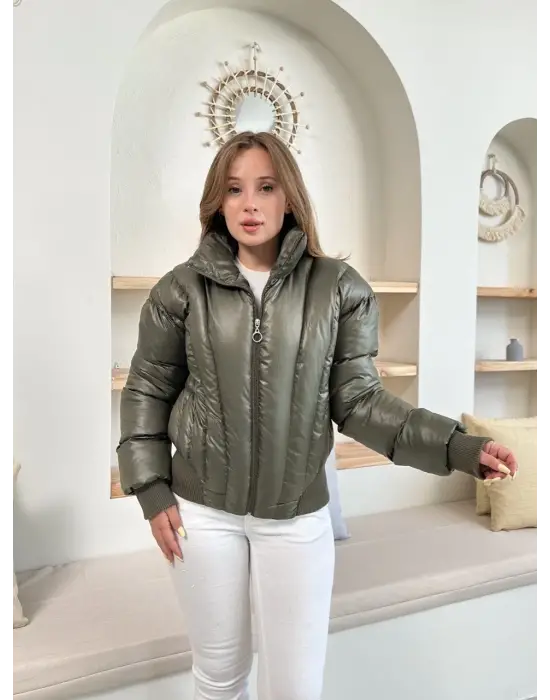 Puffer kısa mont haki st25534
