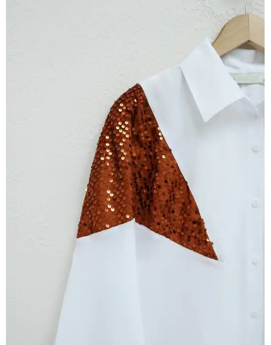 Pul Payet Detaylı Salaş Gömlek -Kiremit