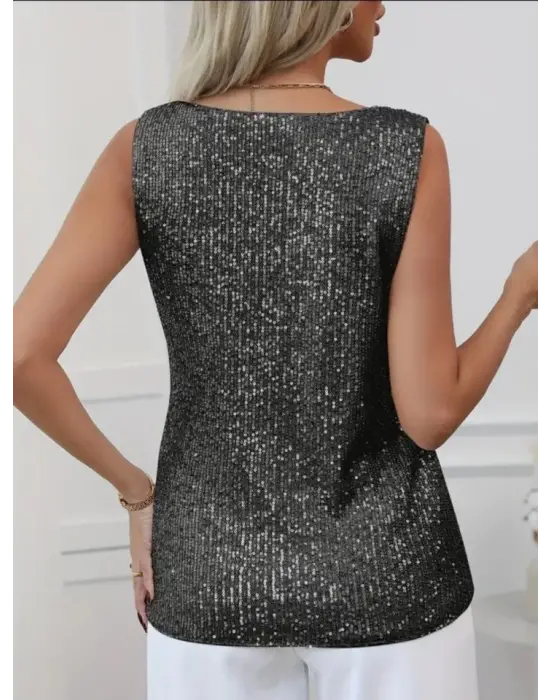 Omarı Siyah Pul Payet Detaylı Bluz