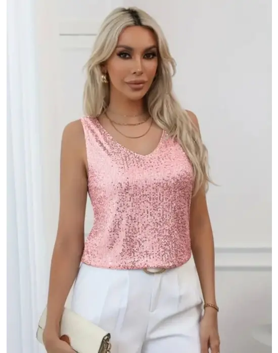 Omarı Taze ve Şık Pul Payet Detaylı Bluz