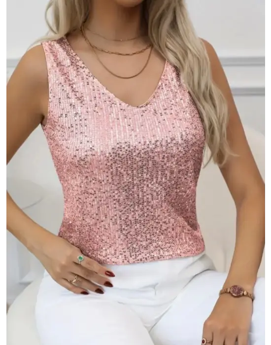 Omarı Taze ve Şık Pul Payet Detaylı Bluz