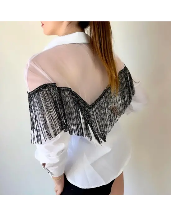 Omarı Elegan Püsküllü Poplin Gömlek Bluz