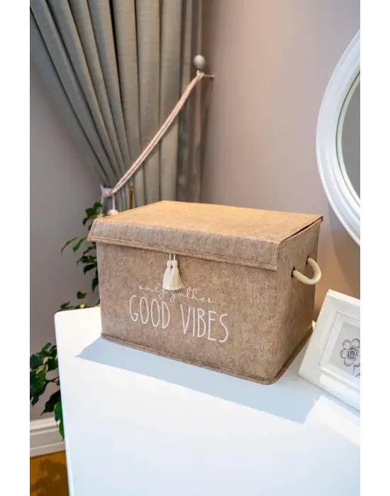 Omarı Püskül Detaylı Çok Amaçlı Organizer Keçe Sepet - Pratik Düzenleme Sihirli Sepeti