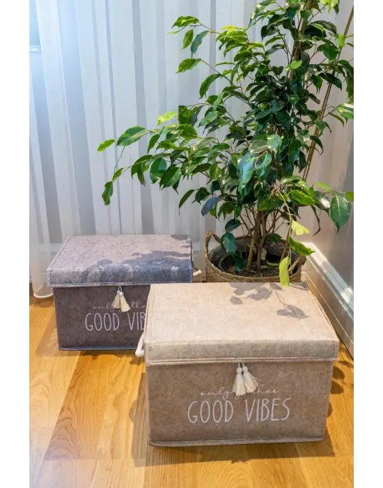 Omarı Püskül Detaylı Çok Amaçlı Organizer Keçe Sepet - Pratik Düzenleme Sihirli Sepeti