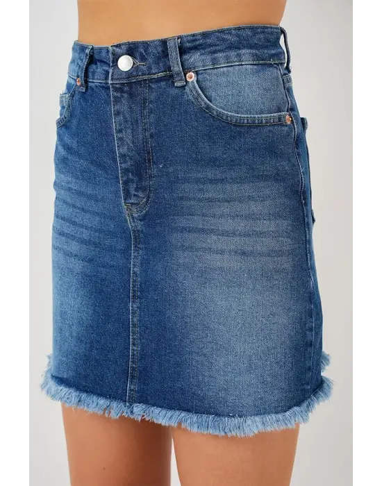 Püsküllü Mini Kot Etek 8051 - Lacivert