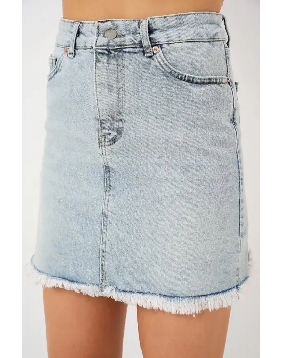 Püsküllü Mini Kot Etek 8051 - Mavi