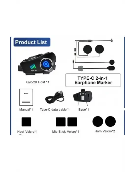 Q28 2x 2 Eşleşmeli Motosiklet Kask Bluetooth Kulaklık 1080p Kamera Su Geçirmez Intercom