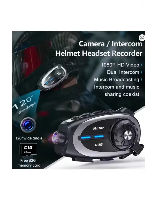 Q29 Motosiklet Kask Bluetooth Kulaklık Eşleşmeli 1080p Kamera Geniş Açı Su Geçirmez Intercom