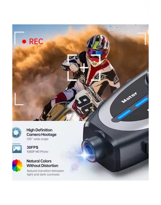 Q29 Motosiklet Kask Bluetooth Kulaklık Eşleşmeli 1080p Kamera Geniş Açı Su Geçirmez Intercom