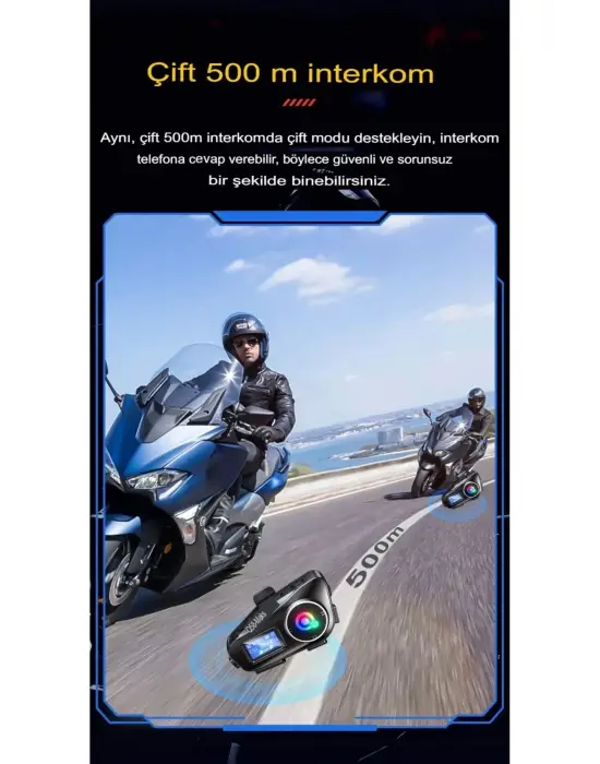 Q58-max Radyolu 2 Kişi Bağlantılı Bluetooth Kask Kulaklık Ekranlı Fenerli Müzik Ve Telsiz Intercom