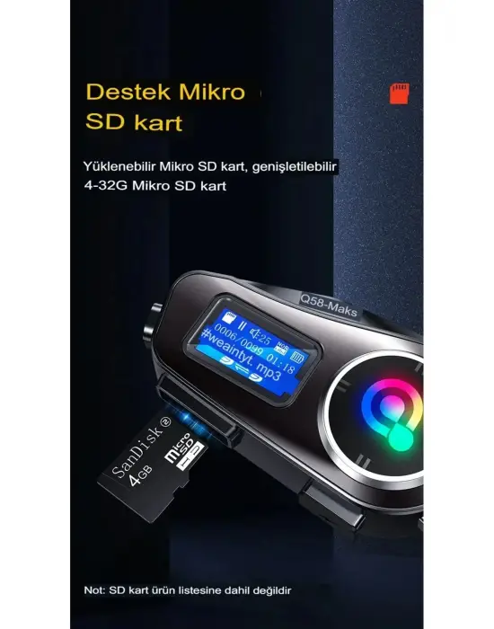 Q58-max Radyolu 2 Kişi Bağlantılı Bluetooth Kask Kulaklık Ekranlı Fenerli Müzik Ve Telsiz Intercom