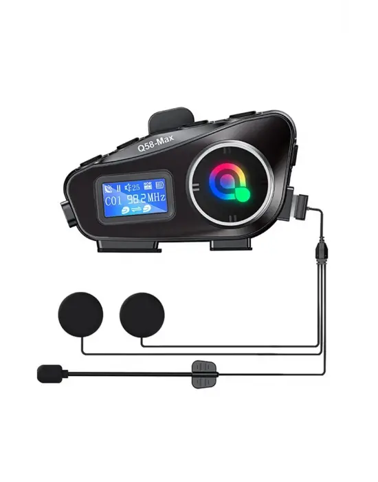 Q58-max Radyolu 2 Kişi Bağlantılı Bluetooth Kask Kulaklık Ekranlı Fenerli Müzik Ve Telsiz Intercom