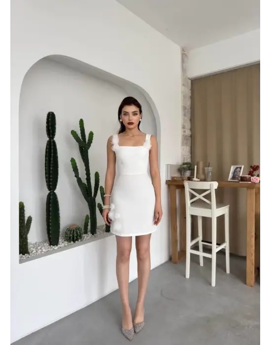 Omarı Şık Dantel Detaylı Mini Elbise