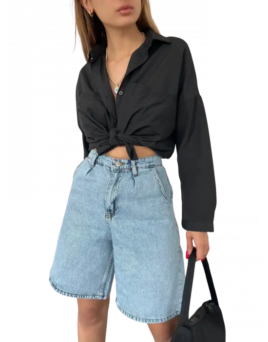 Rahat Kesim Denim Şort Çift Cepli