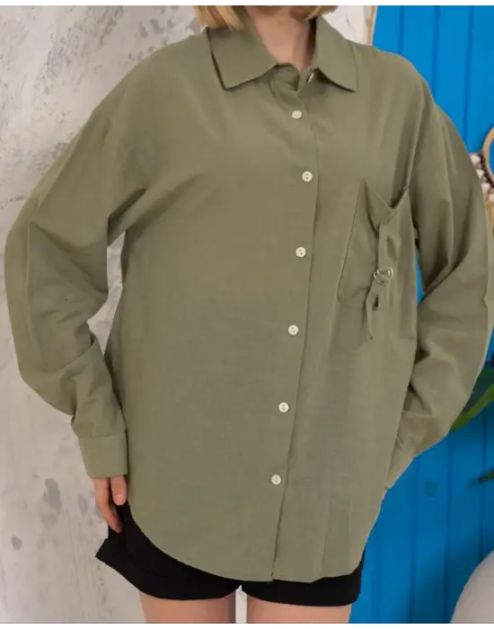 Omarı Haki Renk Keten Gömlek - Rahat Kesim ve Şık Tasarım