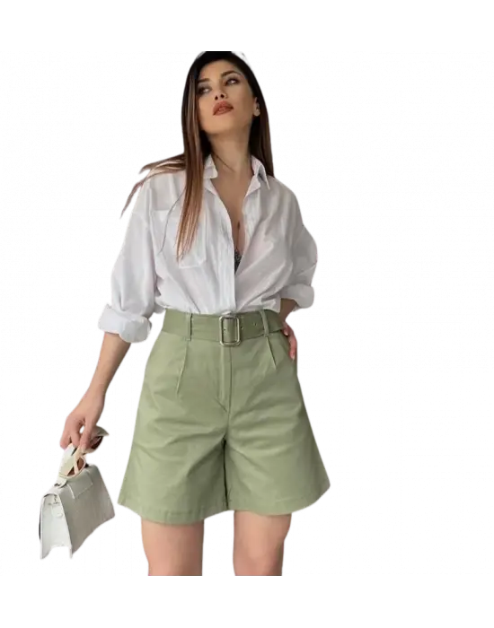 Trend Mom Şort Eşsiz Kemer Detayı