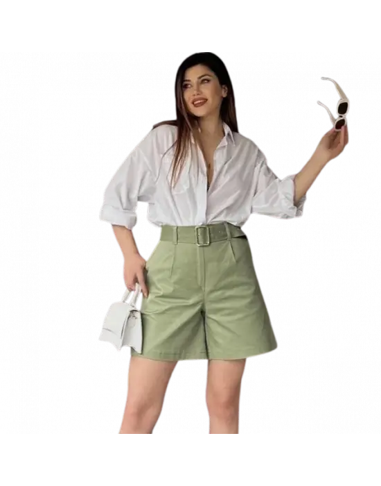 Trend Mom Şort Eşsiz Kemer Detayı