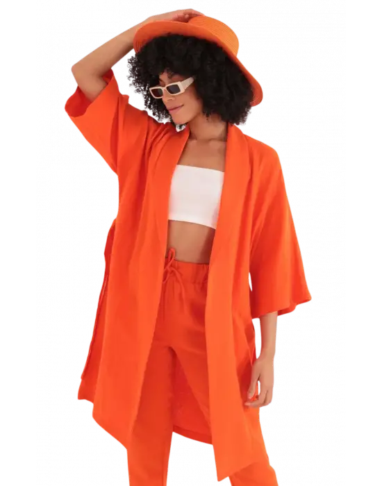 Rahat Kesim Kimono Üst - TURUNCU