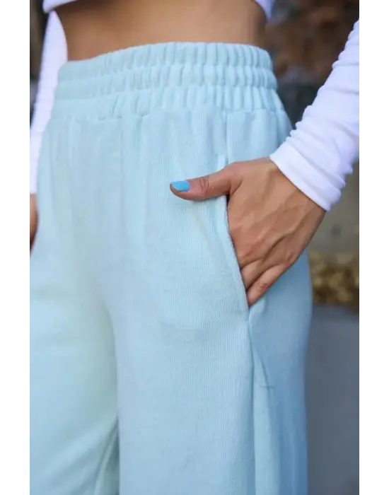 Omarı Esnek ve Rahat Düz Lastikli Eşofman - Mint Yeşili