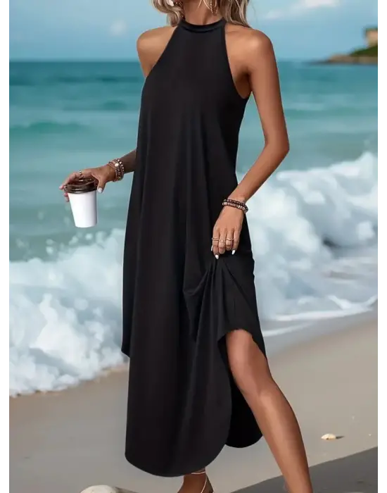 Omarı Rahat Kesim Daire Yakalı Elbise