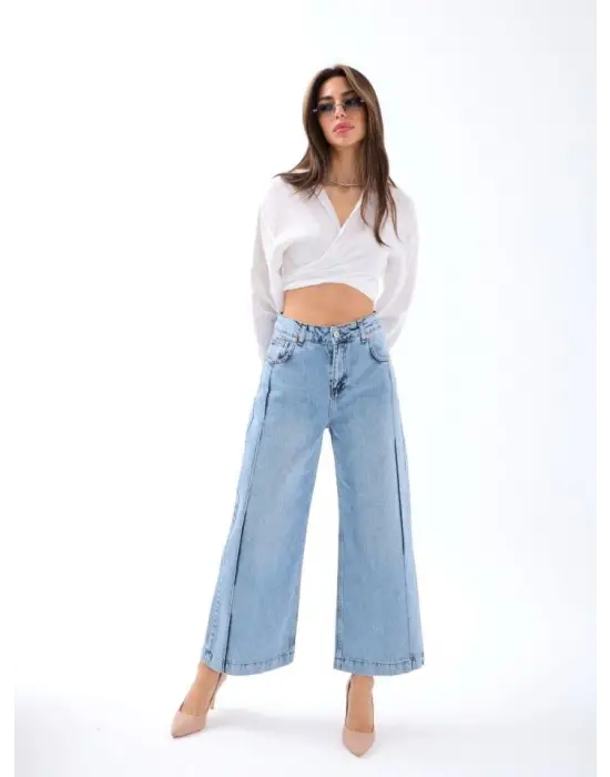 Omarı Yüksek Bel Mavi Kot Pantolon