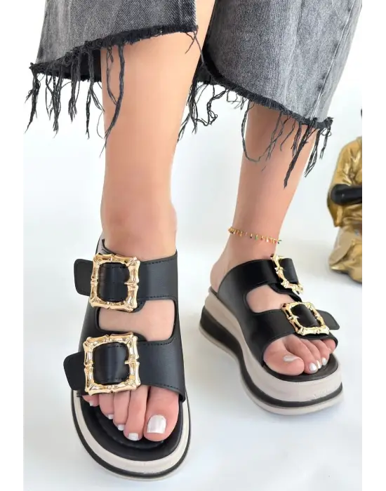 Omarı Rahat ve Şık Siyah Cilt Terlik