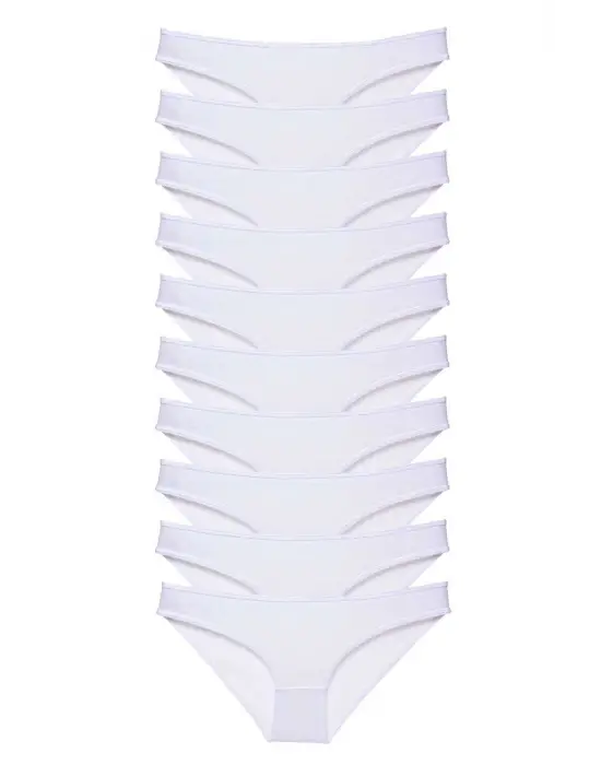 Omarı 10 Adet Likralı Beyaz Kadın Slip Külot Seti