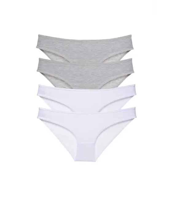 Omarı Süper Eko Set Likralı Kadın Slip Külot Gri Beyaz