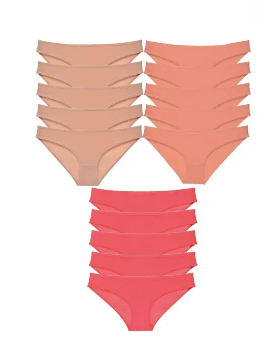 Omarı Likralı 15 Adet Süper Eko Kadın Slip Külot Seti - Ten Pudra Fuşya