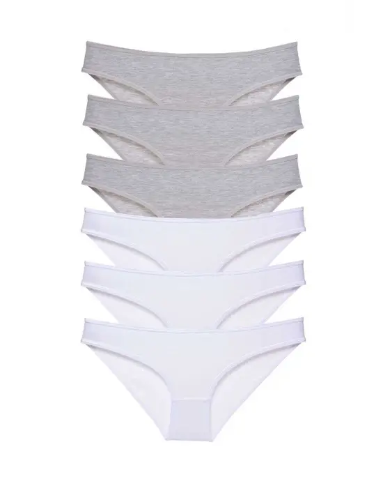 Omarı Kadın Slip Külot Seti Gri Beyaz Eko ve Likralı