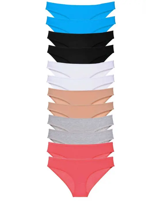 Omarı Renkli Likralı Kadın Slip Külot Seti