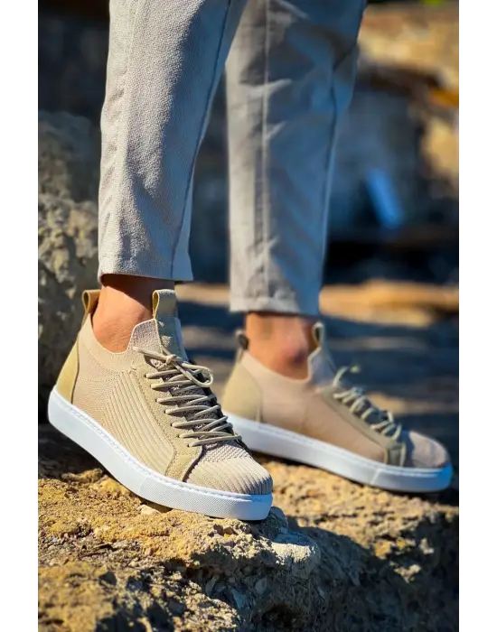 Omarı Bej Triko Bağcıklı Günlük Erkek Ayakkabı