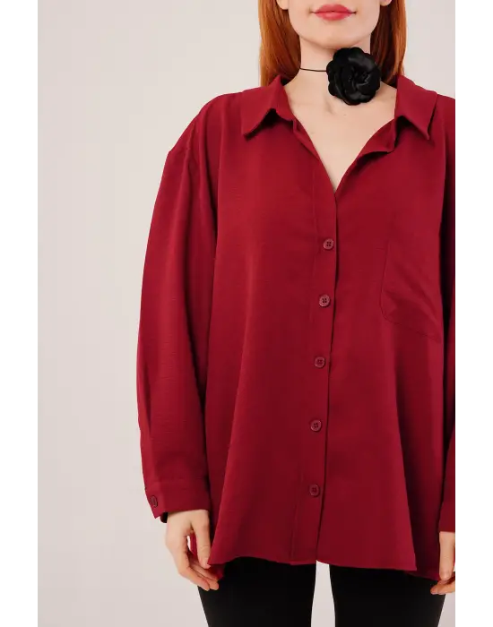 Omarı Rahat Kesim Bordo Gömlek