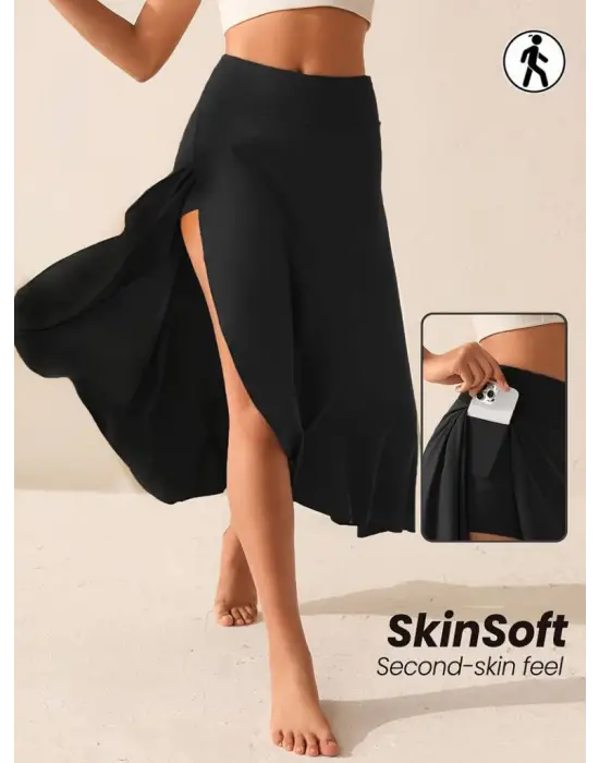 Omarı Siyah Yüksek Bel Taytlı Mini Etek