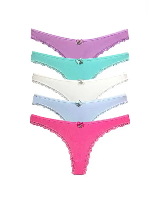 Omarı Pamuklu Kadın Dantelli String Tanga - 5 Adet