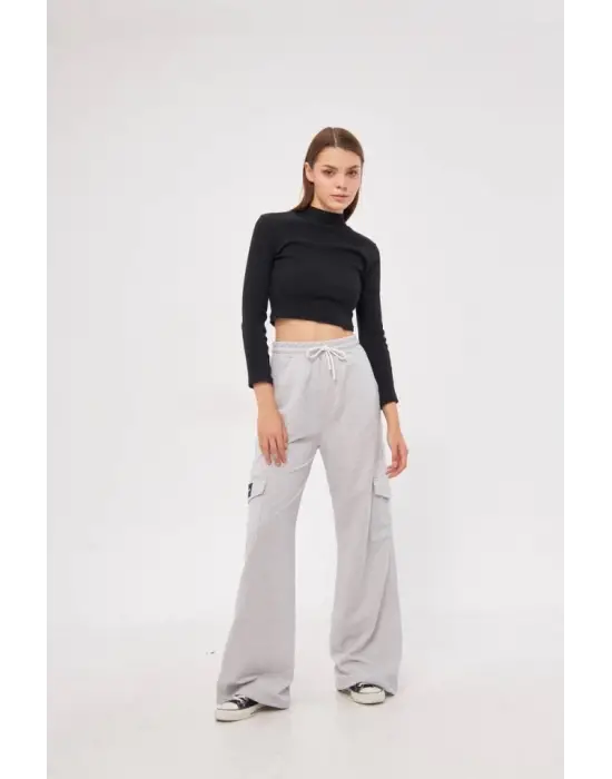 Omarı Rahat ve Şık Gri Palazzo Bol Paça Eşofman Altı