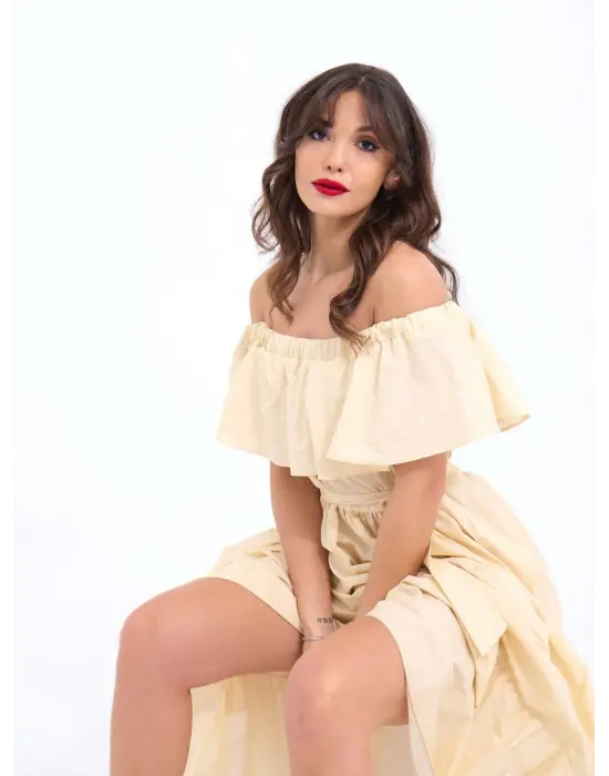 Omarı Tül Detaylı Şık İrlanda Elbise