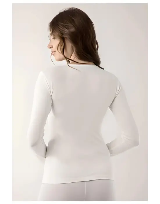 Omarı Likralı Beyaz Uzun Kol Kadın Body