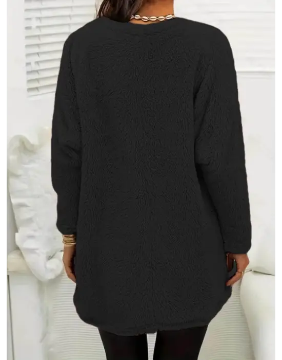 Omarı Sıcacık Peluş Bluz - Kadın Uzun Kollu