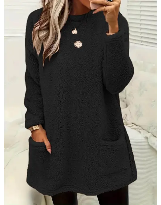 Omarı Sıcacık Peluş Bluz - Kadın Uzun Kollu